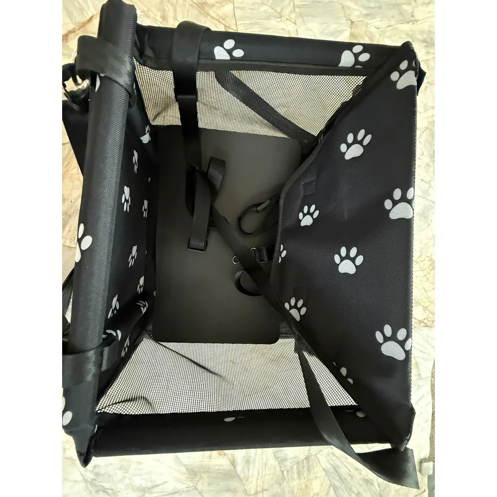 Black Paw Print Pet Car Booster Seat Small Dog Cat Travel Carrier Mesh Sides